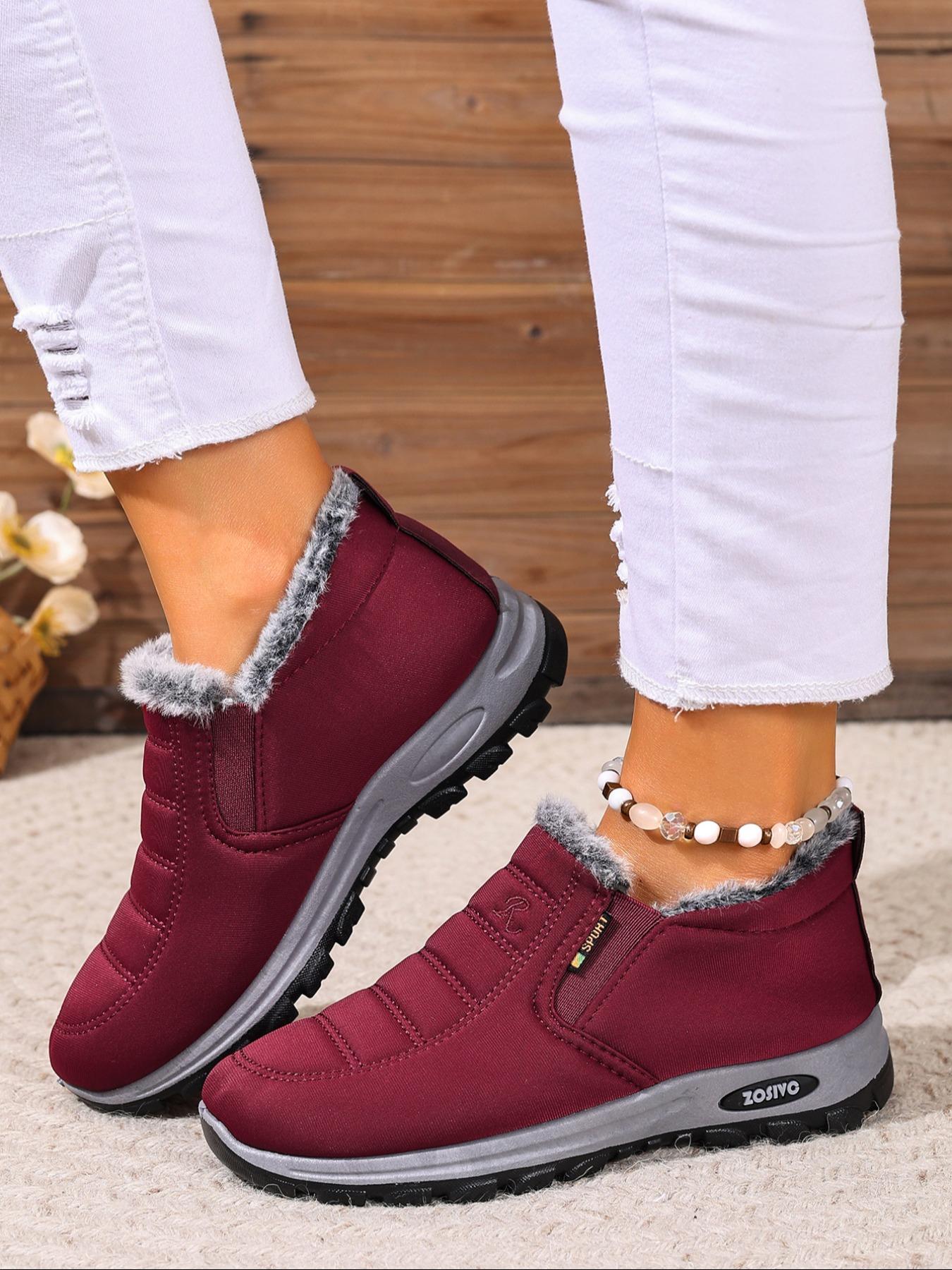 Couple Plush Lined Ankle Boots, Slip-On Soft Sole Warm Snow Boots, Comfortable Travel Shoes for Sports Outdoor Activities, Winter Shoes