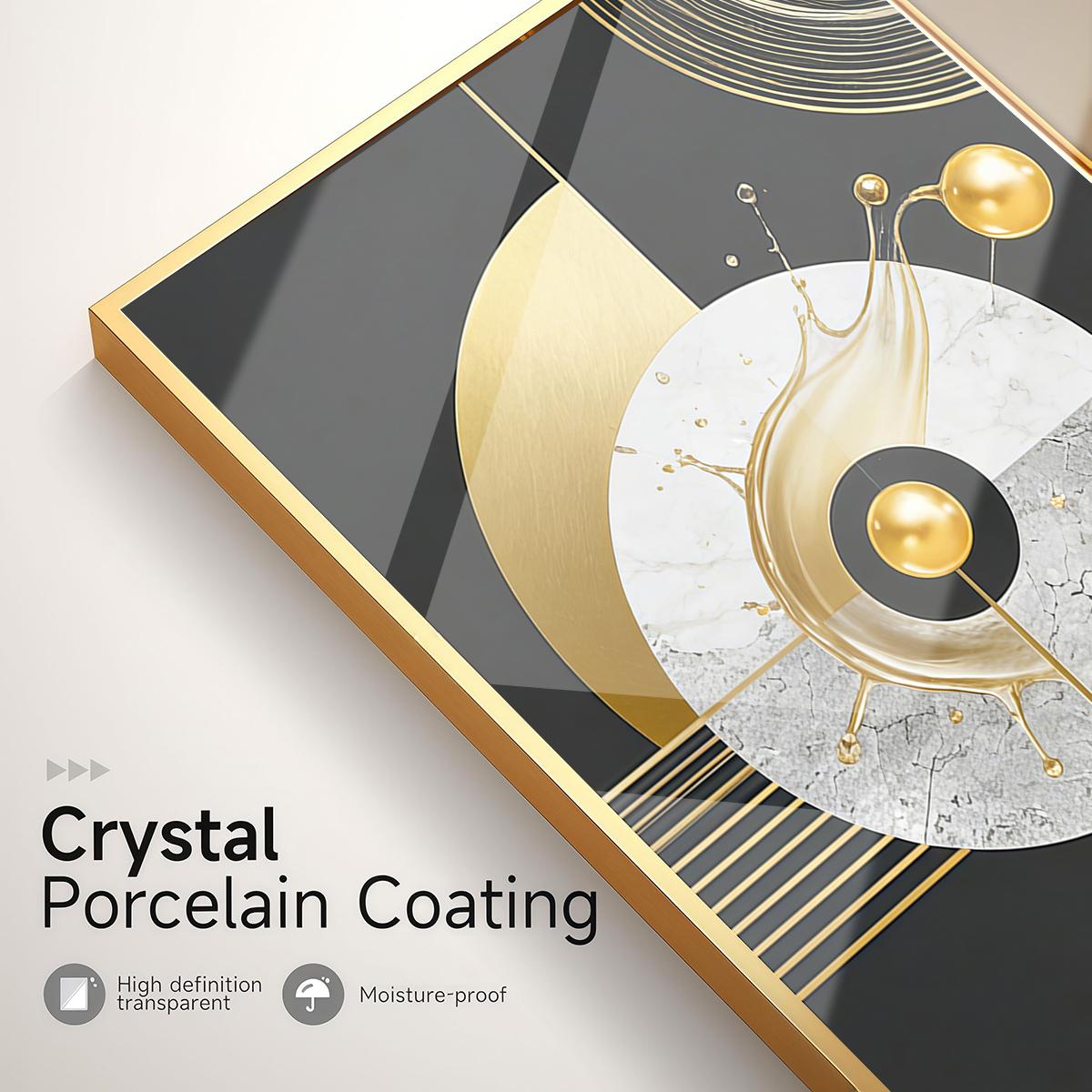 3 Counts Aluminum Alloy Framed Painting, Abstract Golden Splash Geometric Art Pictures, Home Decoration For Living Room, Bedroom, Office, Restaurant, Hallway Wall Decor, Odorless Print Artwork, Luxury Perfect Gift For Friends And Family