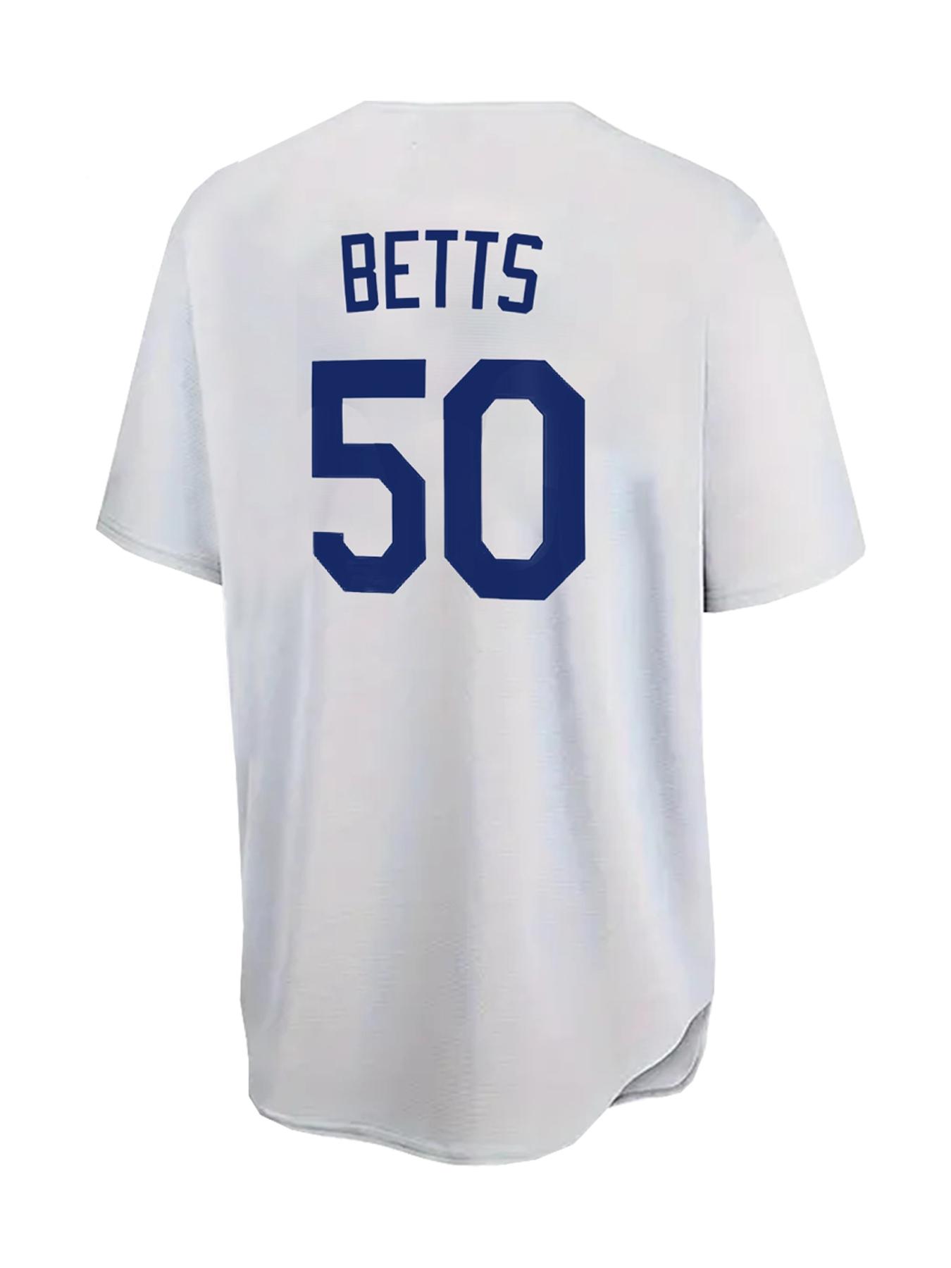 Men's #50 "Los Angeles" Embroidery Baseball Jersey, Loose V-Neck Short Sleeve Button-Up Sportwear Suitable For Street Hip-Hop, Baseball, Golf Training, Sports Top, Streetwear, Sportswear Top