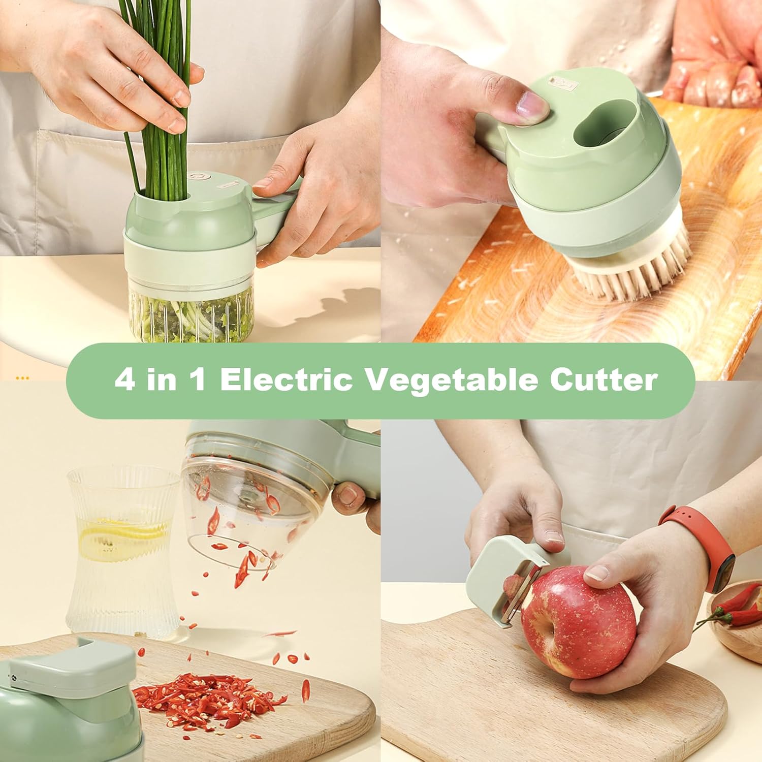 Multifunctional Portable Vegetable Processor, Electric 4-In-1 Chopper Set, Rechargeable, Ideal for Garlic, Peppers, Celery, Meat
