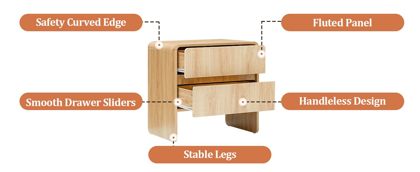 Giratree Mid Century Modern 2-Drawer Dresser, Small Nightstand, Curved Wood Side Table, Bedroom, Living Room, Hallway, Entryway Giratree Mid Century Modern 2-Drawer Dresser, Small Nightstand, Curved Wood Side Table, Bedroom, Living Room, Hallway, Entryway