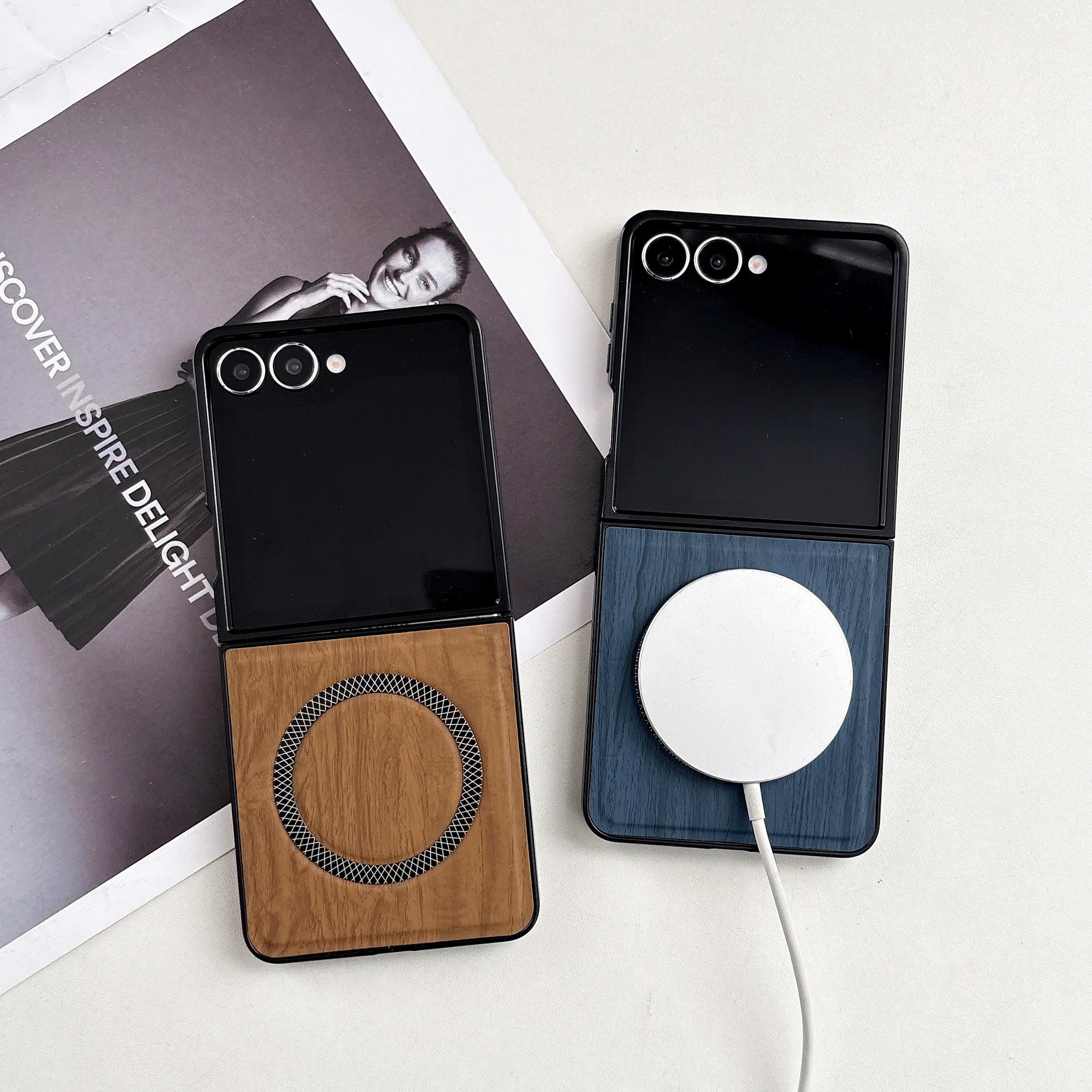 Samsung Galaxy Z Flip7/flip6/flip5 Case, Wood Grain Magnetic Wireless Charging, Unique Design Phone Cover for Men and Women