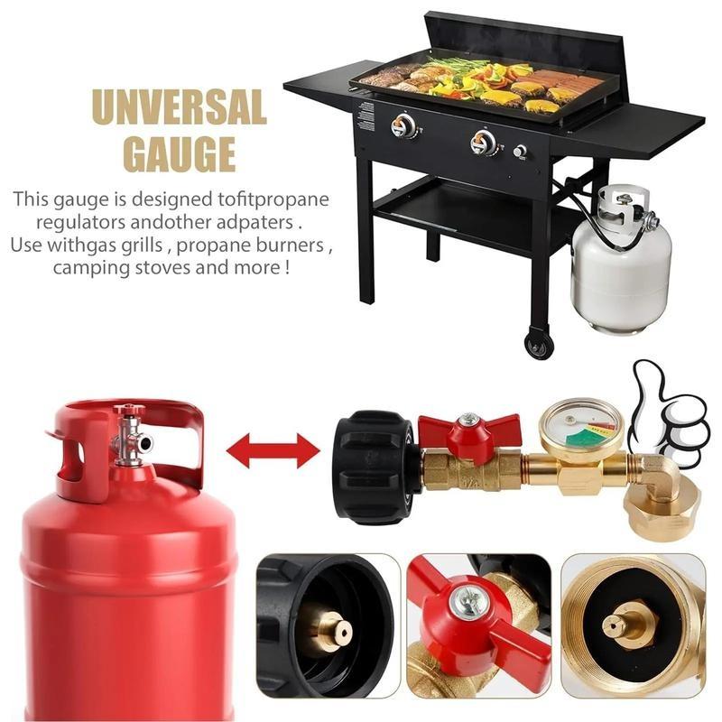 Propane Refill Adapter with Valve & Gauge, Gas Cylinder Filling Connector, Glow in the Dark Meter, Ball Valve Gas Tank Connector, Christmas Gifts