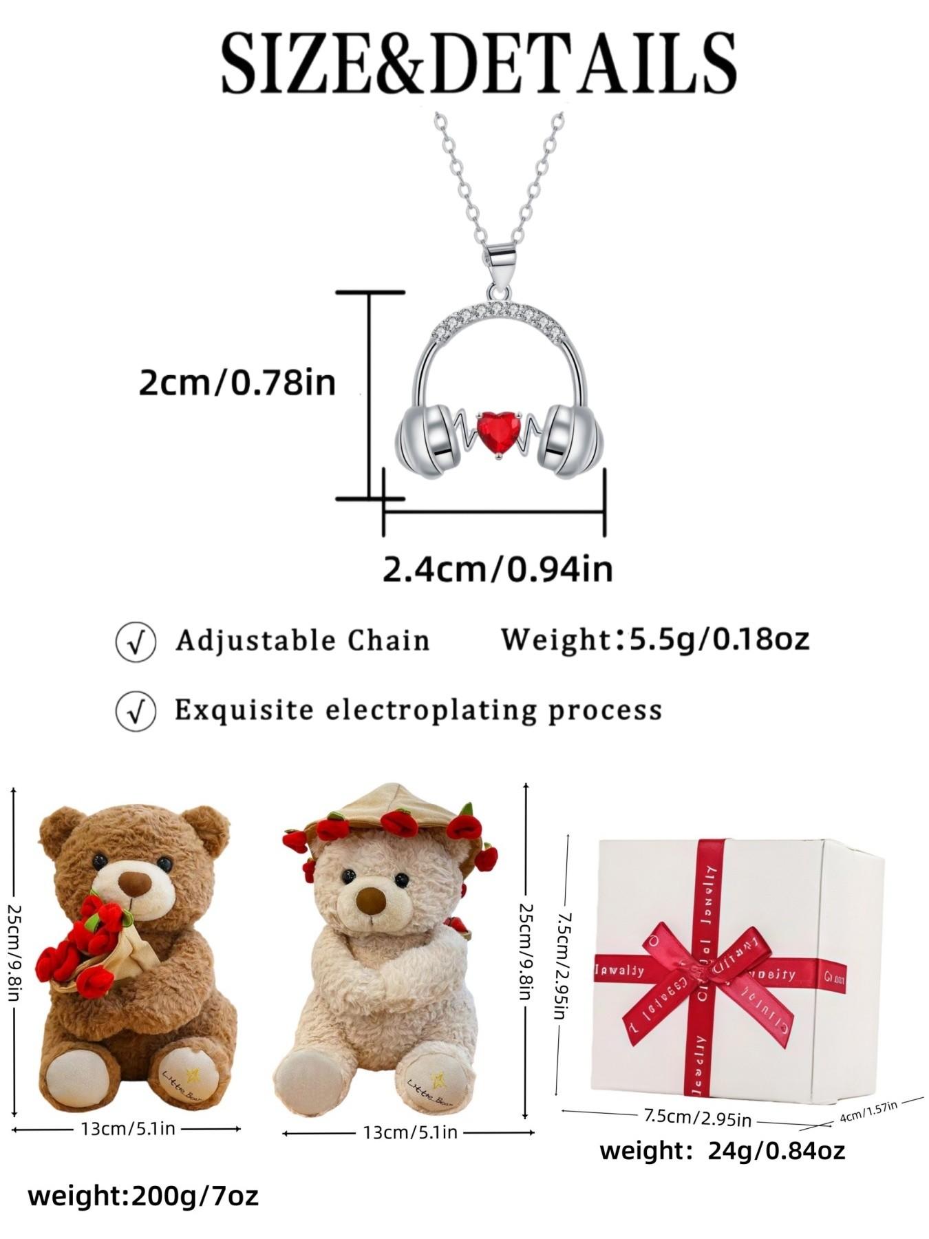 "Joyful Heart & Melodic Ear" Unique New Headset-shaped Ruby Necklace with Creative Magic Bear Gift Box, an ideal mysterious gift for various festivals, dates, wives and Valentine's Day.