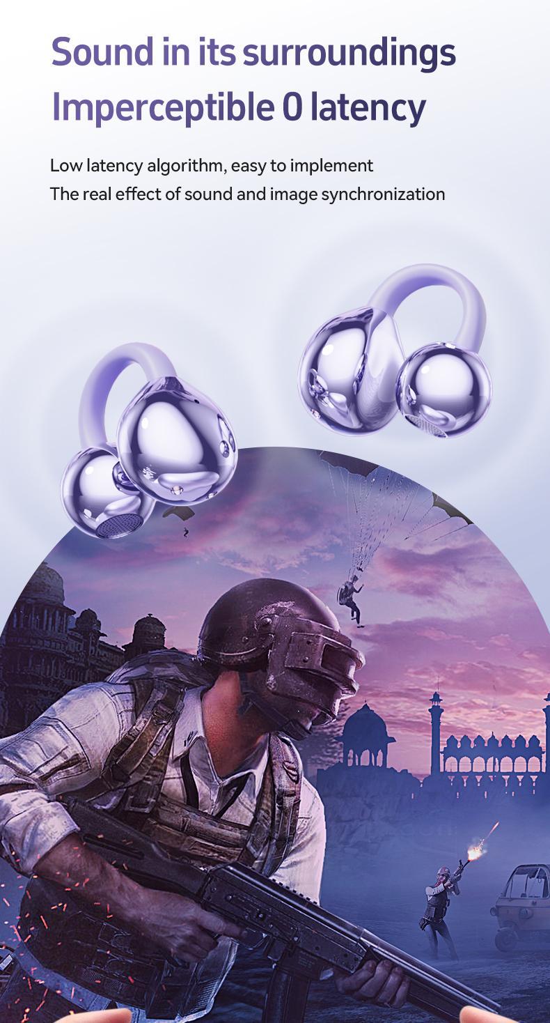 ZIHNIC S26 Clip-on Earbuds,Open Ear Earbuds Wireless Bluetooth 5.4, Lightweight Open Ear Headphones with C-Shaped Bridge,Slim Hook,50H Battery,Waterproof,for Glasses Wearers and Workouts