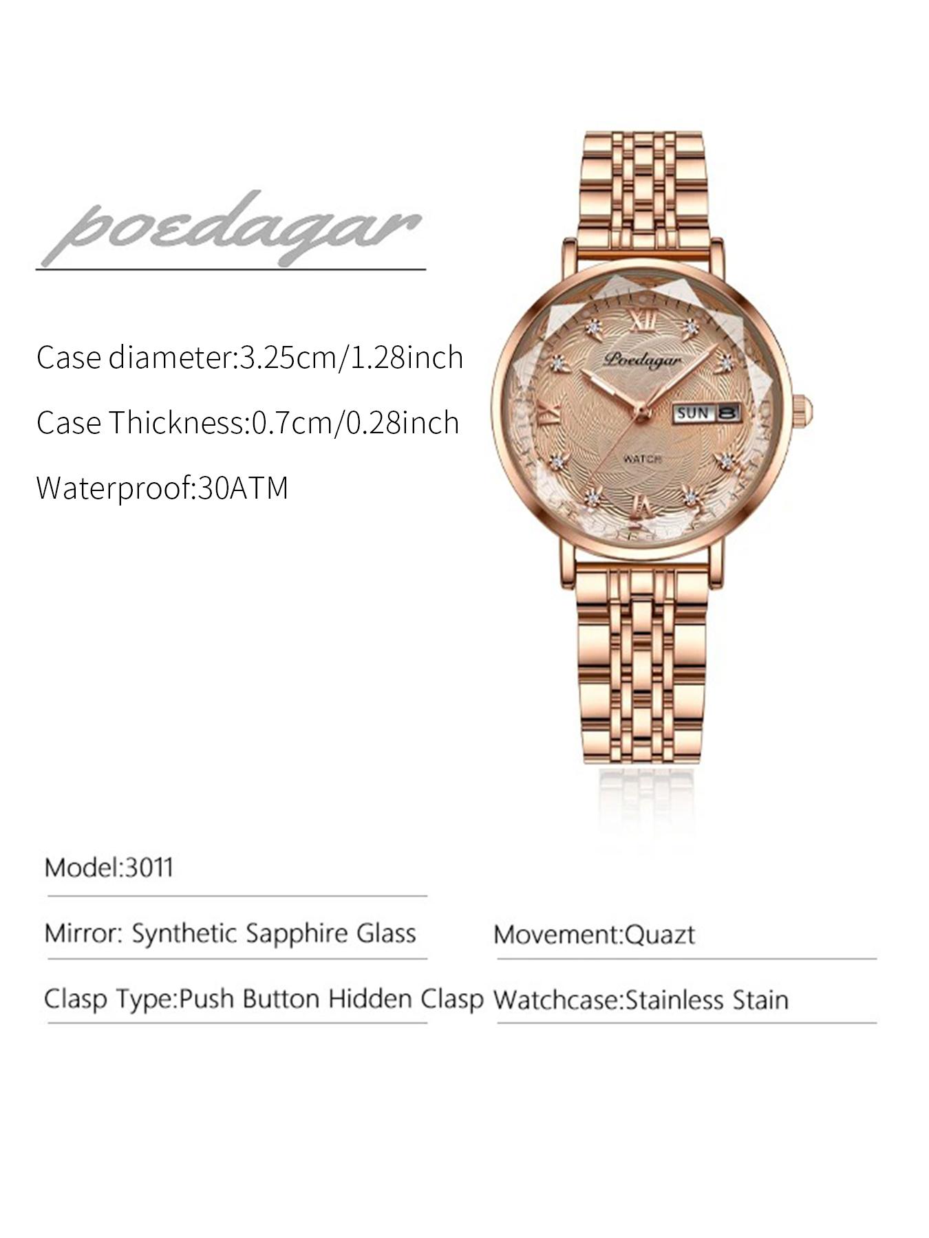 Poedagar Women's Watch Mesh Stainless Steel Rose Gold Simple Waterproof Luminous Women's Watch Casual Elegant Quartz Watch Luminous Pointer Watch Fashionable Stylish Watch