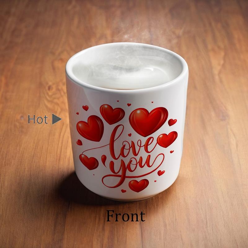 1pc Love you - Magical Color Changing Mug with Heart-Shaped Handle, 11oz Unique Heart Design, Red Heart Pattern, Heated Gradient Mug, Perfect Gift For Mother's Day, Valentine'S Day