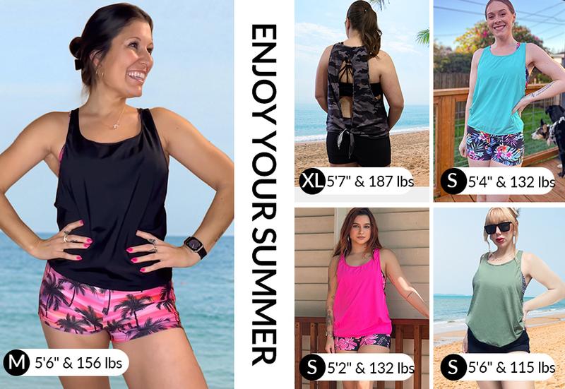 Aqua Eve Three Piece Tankini Swimsuit for Women Tank Bathing Suit with Shorts Open Back Athletic Swimwear