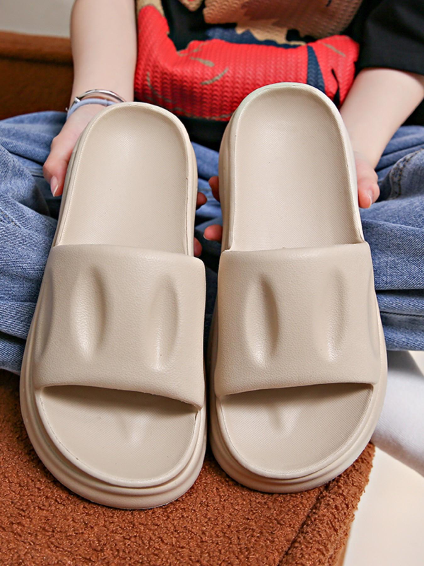 Urban Casual Women's Sandals, Simple Solid Color Soft Sole, Comfortable for Home and Outing, PU Leather Eva Sole, Patchwork Design