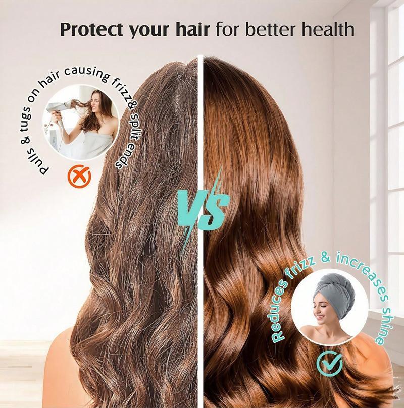 Women’s 2-Pack Microfiber Hair Turban, Super Absorbent Quick Dry Towel Wrap, Anti-Frizz Hair Drying Cap for Curly & Long Hair, Soft Lightweight Bathroom Essential for Daily Hair Care, Shower & Salon Use