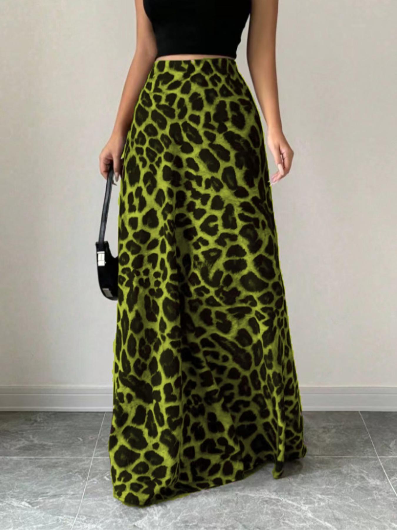 Women's Fashion Leopard Print Skirt, Versatile High Waist A-Line Midi Skirt, Casual Elegant Ladies' Clothing for All Seasons