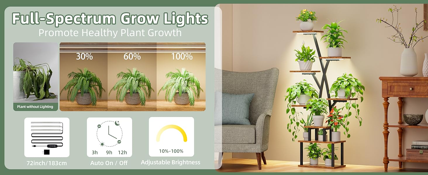 Plant Stand Indoor with Grow Lights - 8 Tier Indoor Plant Shelf, Corner Plant Stands for Indoor Plants, 51" Tall Metal Plant Shelves, Tree-Shaped Plant Rack
