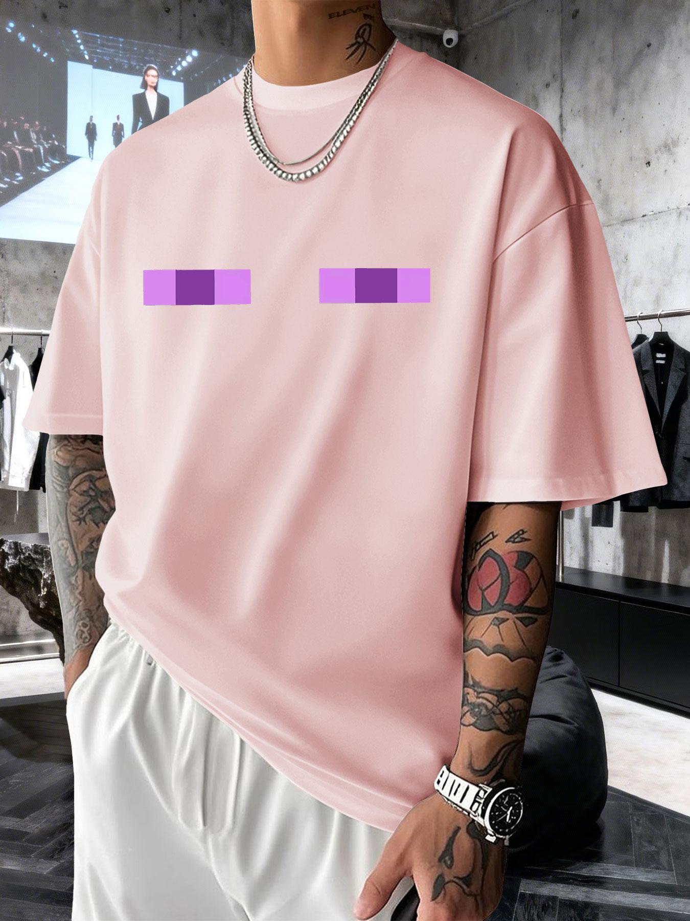 Men's Short Sleeve T-Shirt Summer, Minecraft Enderman Eye Creative Print, Casual Loose-Fit Drop Shoulder Couple Top