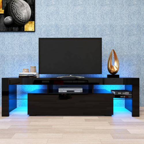 Bellemave Black Modern TV Stand with LED Light, Large Entertainment Center Media Rack, Multifunctional TV Base with Storage & Easy Maintenance