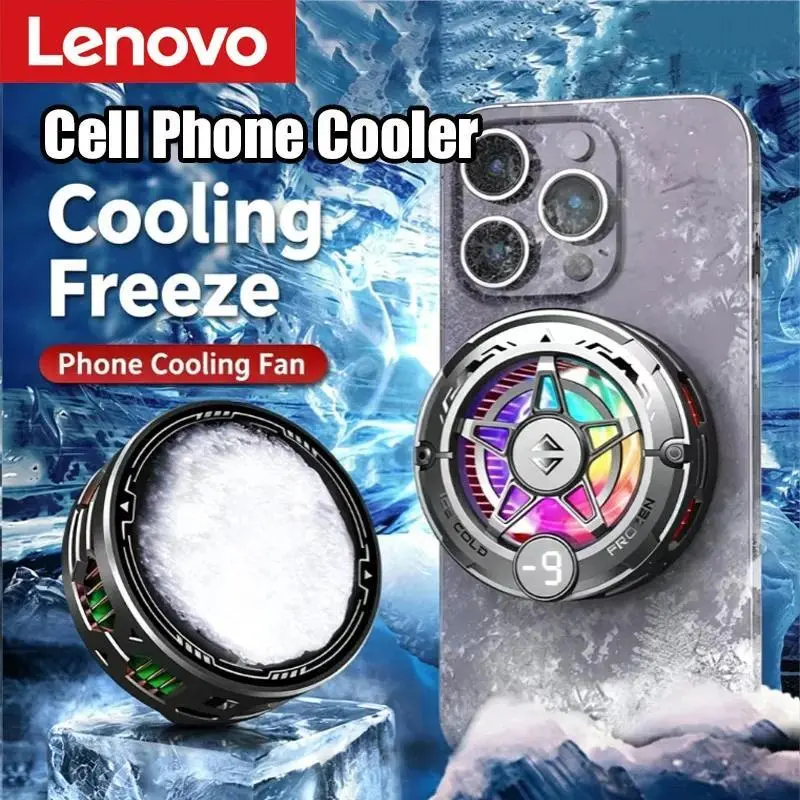 Lenovo Portable Mobile Phone Cooler Gaming Cooling Tool Magnetic Back Cover Clip Digital Display RGB Lights For Android iOS