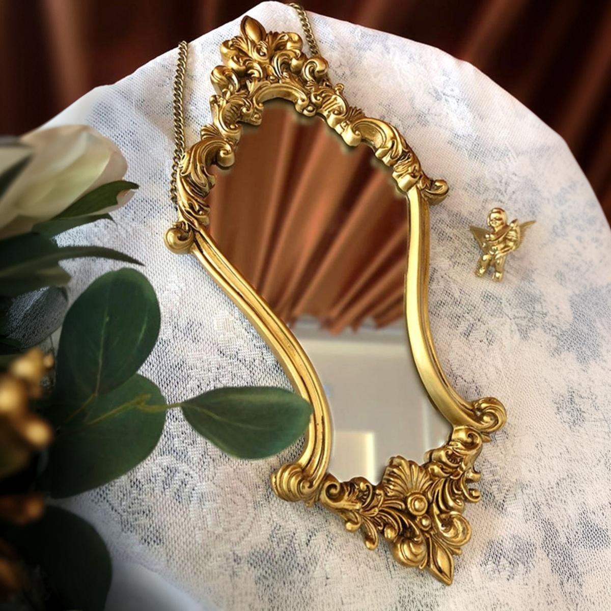 European Vintage Wall Mirror, Resin Hand-Painted Makeup Mirror, Home Decor Art, Bathroom, Vanity, Gift, Photography Prop
