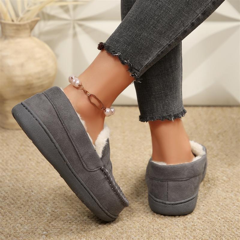Women's Casual Loafers Warm Plush Lined Slip-On Suede Slippers Walking Indoor Outdoor Fleece Shoes Winter Warm Mini Snow Boots