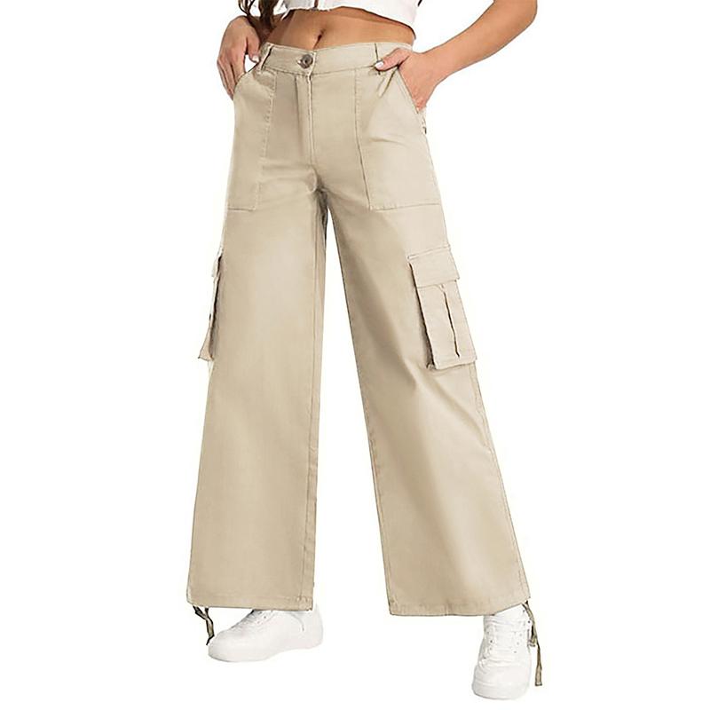 Avamo Stretchy Womens Cargo Pants thick thigh pants work outfits women Wide Leg Sweatpants Baggy High Waisted 6 Pockets Straight Leg Casual Y2K Streetwear Cinched Ankle/ Straight-Leg Capris Pants With Adjustable Trouser Cuffs for Daily Wear