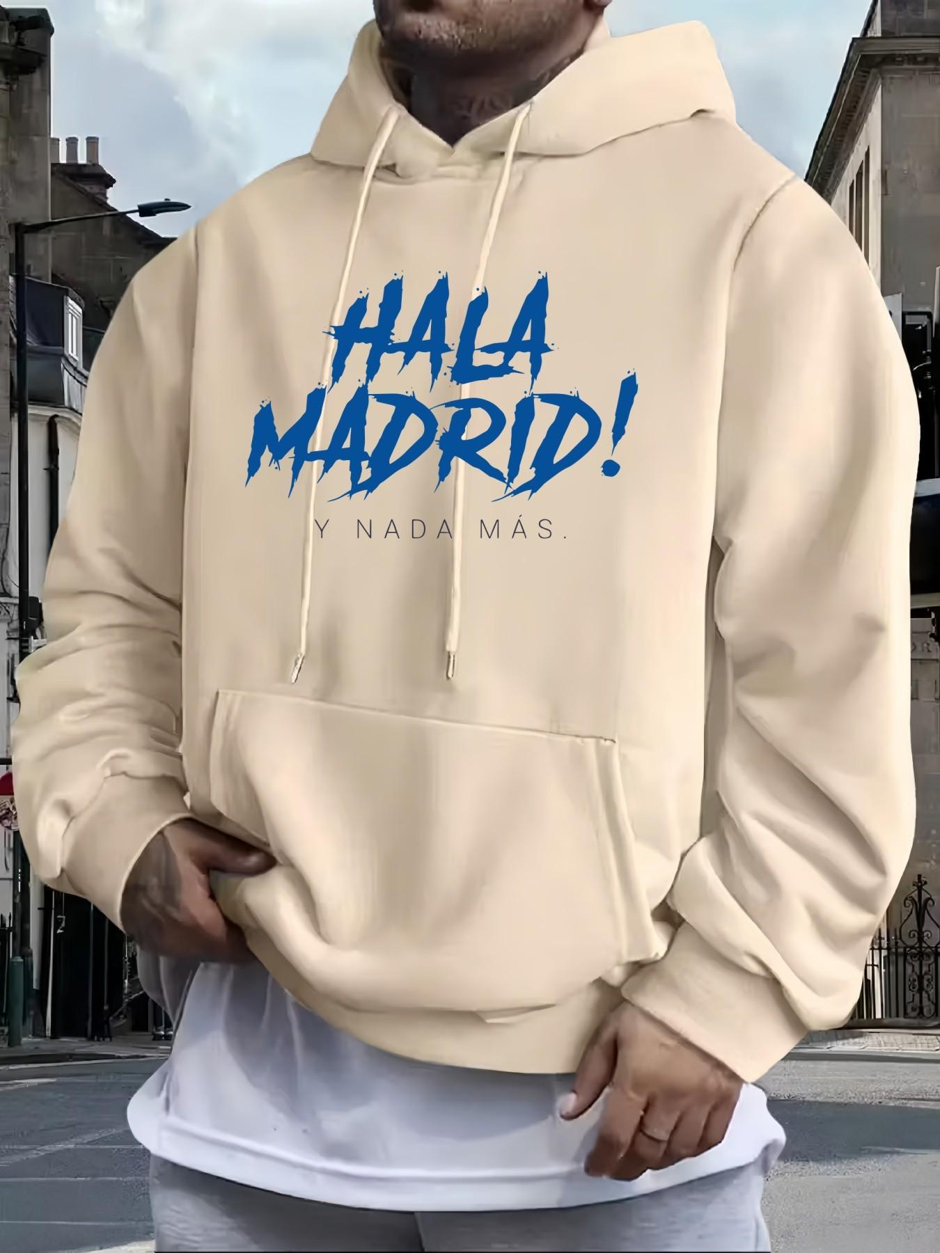 Men's Hala Madrid! Oversized Hoodie, Casual Loose Fit, Soft Comfortable Fabric, Ideal for Daily Wear and Sports, Trendy Printed Design
