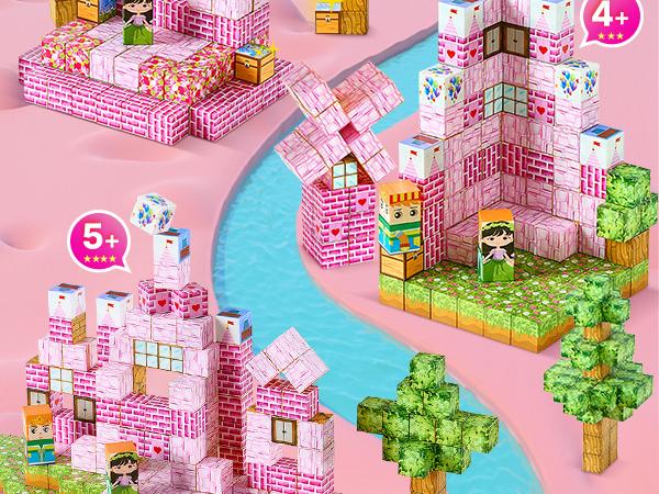 VEVOR Magnetic Blocks, 100 PCS Princess Castle Set, Magnetic Building Cubes for Kids, STEM Montessori Sensory Toys for Christmas Birthday Gift, Construction Stacking Toy for 3+ Years Old Boys Girls