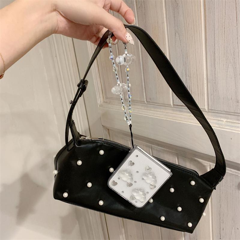 Fashion Glitter Love Cloud Resin Phone Case For Samsung Galaxy Z Flip 7 6 5 4 Flip7 Flip6 Cover with Chain Hand Rope Cute Cases