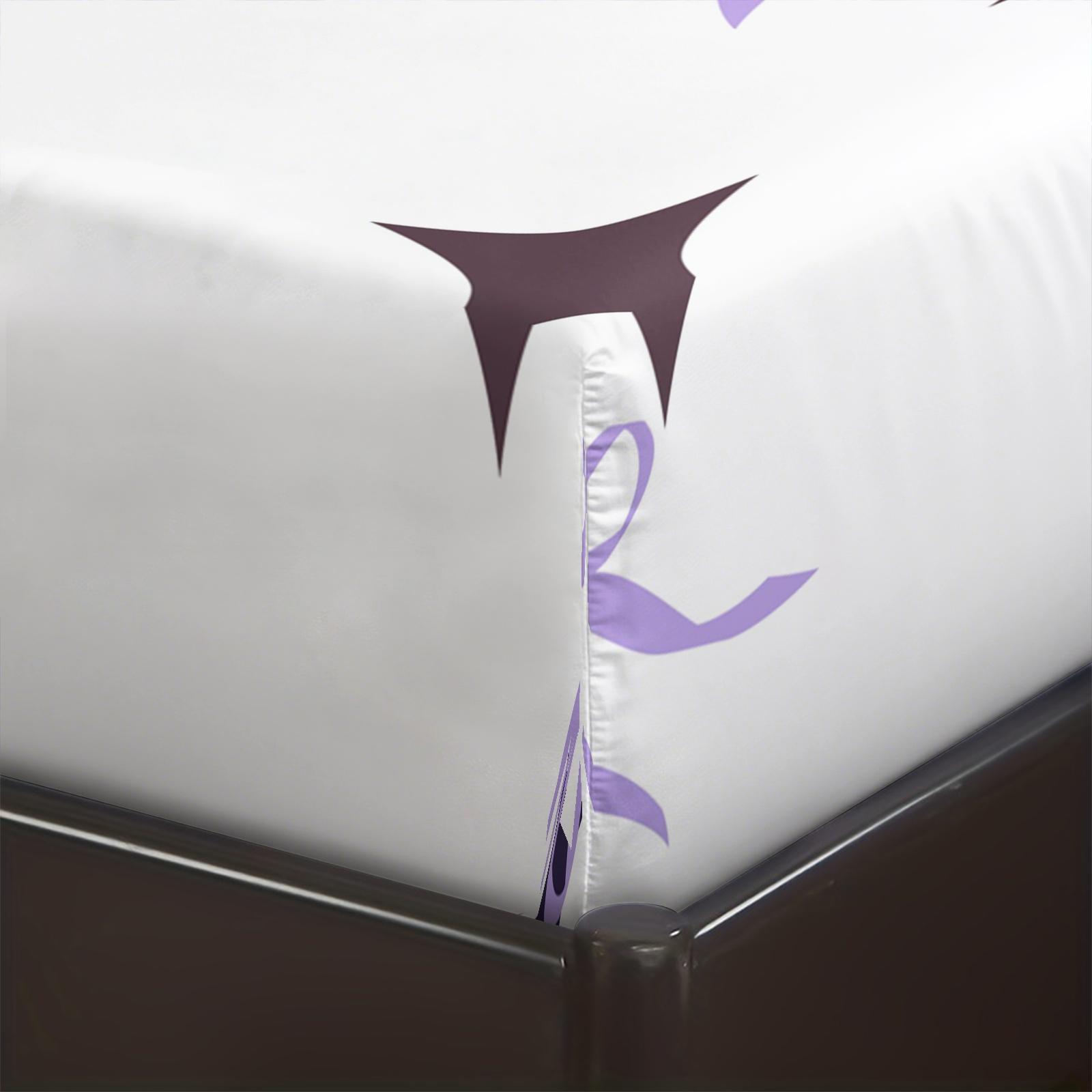 Purple bow and star pattern printed fitted sheet and pillowcase set, Bedsheet Sets, dreamy starry sky bedroom bedding, a great gift.