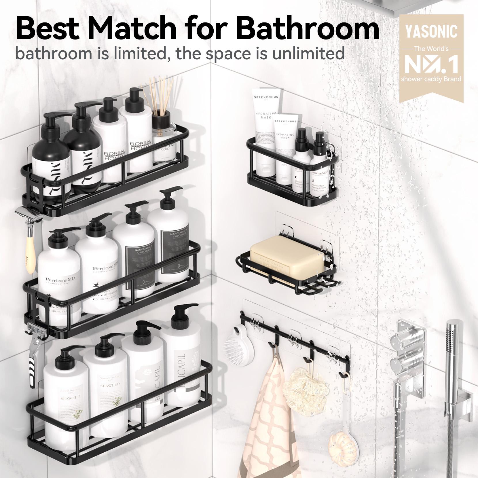 YASONIC  Shower Caddy, 5 Pack Black bathroom accessories, wall organizer, No Drill Bathroom Shower Organizers With Removable Hooks, Rust Proof Shower Shelves For Inside Shower, free wall mountshower organizer