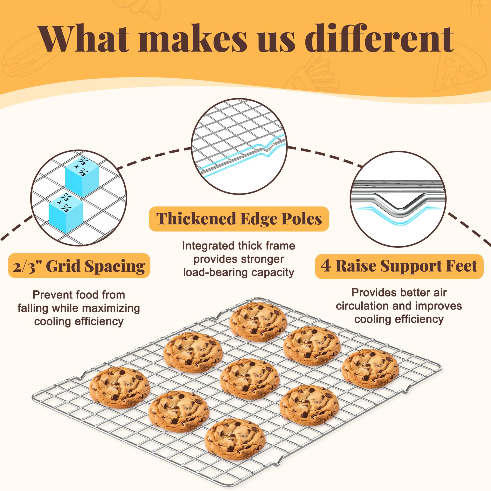 2 PCS 10" x 16" Cooling Racks for Cooking and Baking -  Grid Wire Baking Rack for Oven Cooking, Baking, Grilling, Roasting - Dishwasher Safe Bacon Rack - Fits Half Sheet Cookie Pan