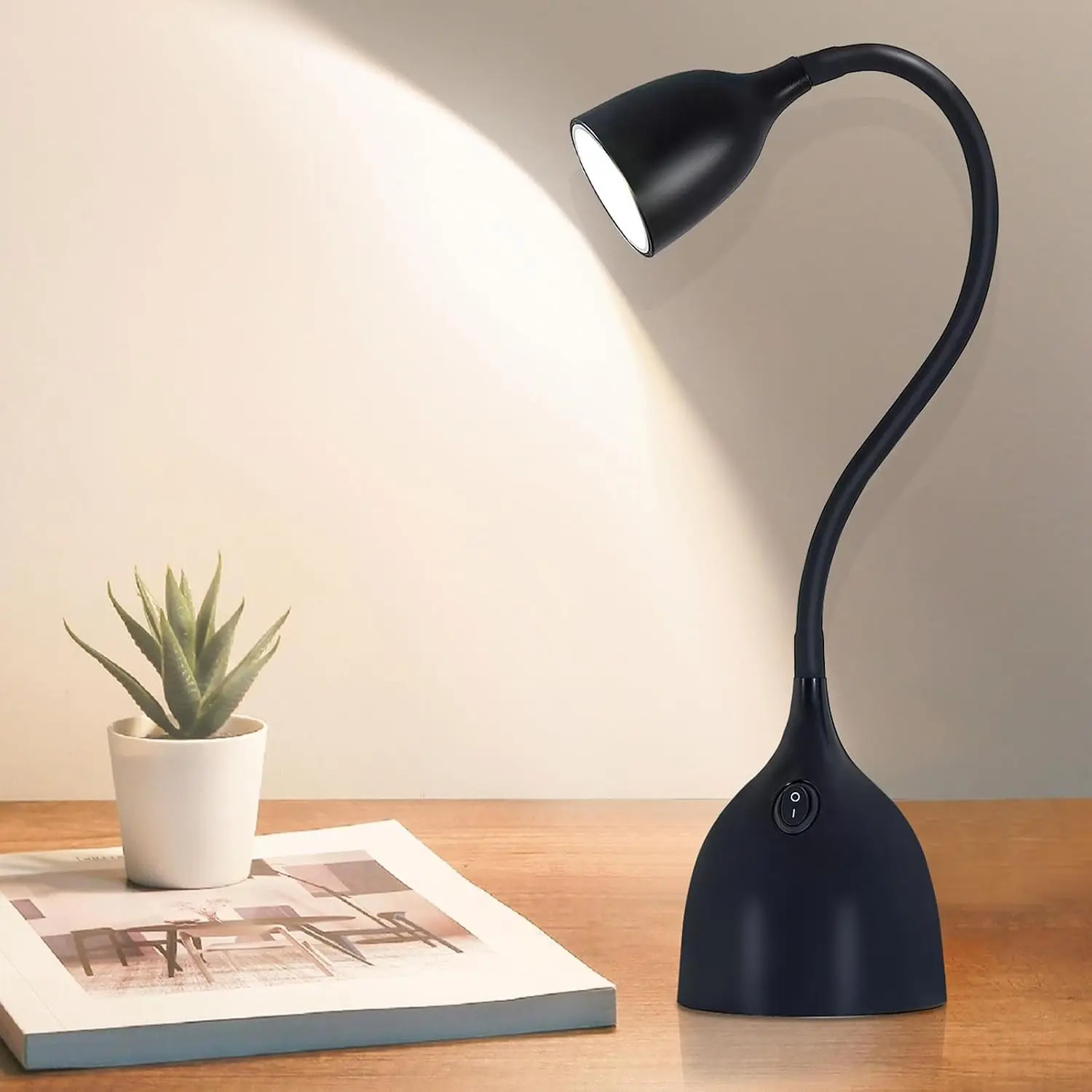 Small Adjustable LED Desk Lamp with Flexible Gooseneck, Eye-Caring Reading Light for Home Office, College Dorm Room, Study - BlackGift