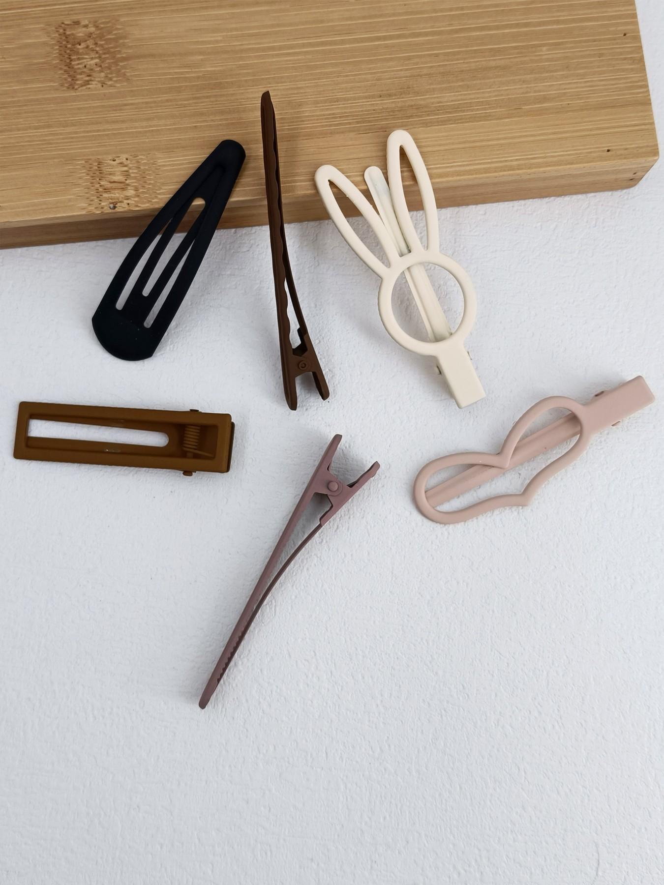 1 Pack 6 Pcs Coffee Color Frosted Duckbill Hair Clips, Metal Material, Cute Style, Various Sizes and Shapes, All Seasons Accessory