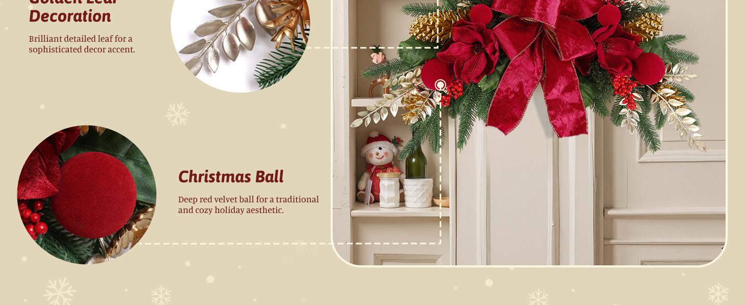 2025 Magnolia Christmas Wreath – Holiday Door Decoration with Silk Bows, Pinecones, Balls, Red Berries & Magnolia, Outdoor & Front Door Decor