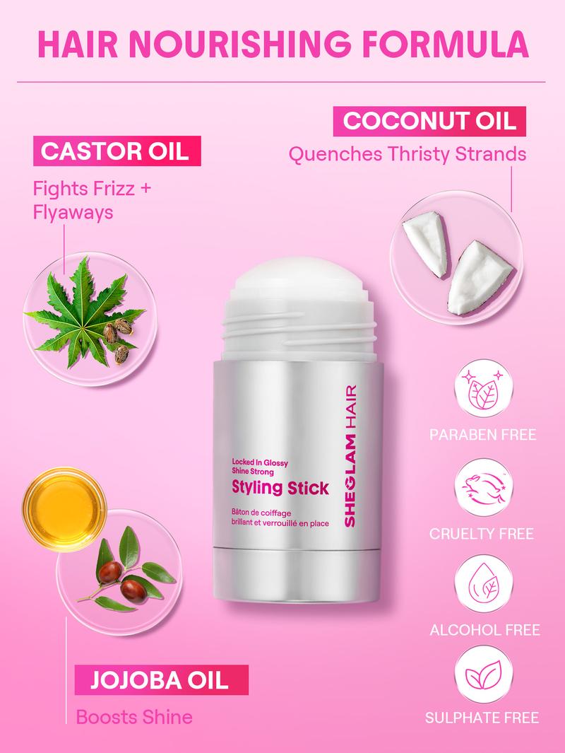 SHEGLAM HAIR Locked in Glossy Shine Strong Styling Stick-30g,Flyaway Hair Control,Elegant Sticks,Long-Lasting Hold,Sleek Look In 1-Swipe,Non-Sticky & Non-Greasy, Zero White Cast,Cranberry Scent Made For All Hair Types