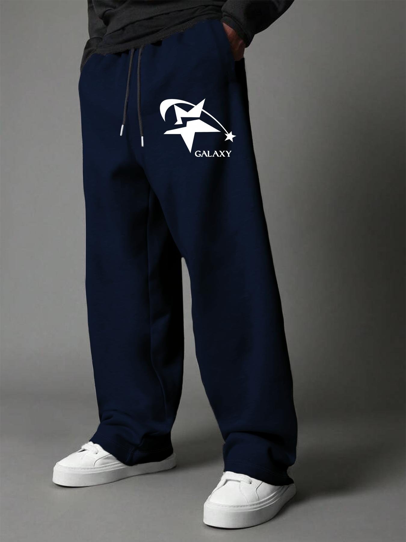 Men's Loose Sweatpants, Galaxy-Themed Star Graphic Print, Sci-Fi Trendy Casual Outfit for Trendsetters, Elastic Waist with Drawstring, Ideal for Daily Wear & Leisure Looks with Sleek Vibe