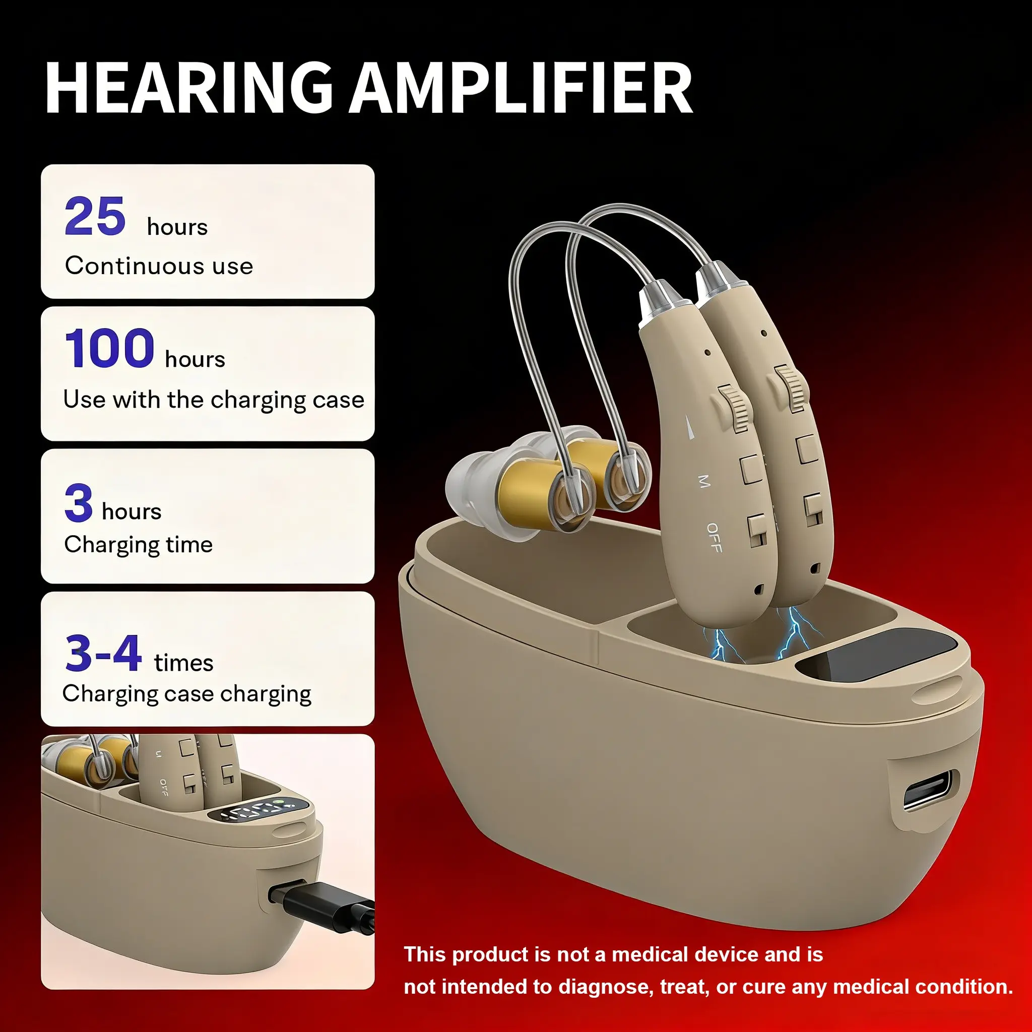 Invisible Ear Hook Hearing Aids for Seniors, Lightweight Noise Reduction, Ready-To-Wear, No Adjustment Needed, Lithium Ion Batteries Included