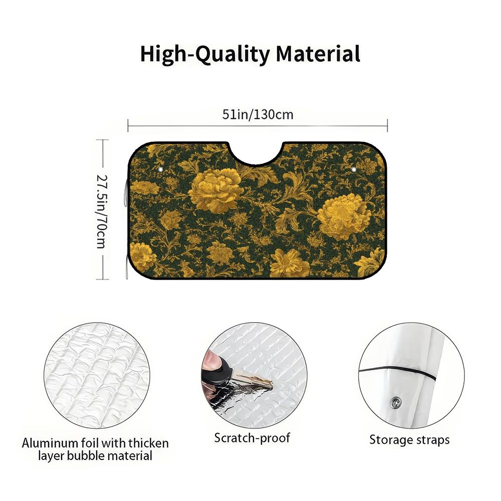 1pc, Golden Floral Elegance Pattern Car Windshield Sunshade, Compact Folding Sun Visor for Front Windshield, Ensures Comfort During Long Drives and Weekend Parking