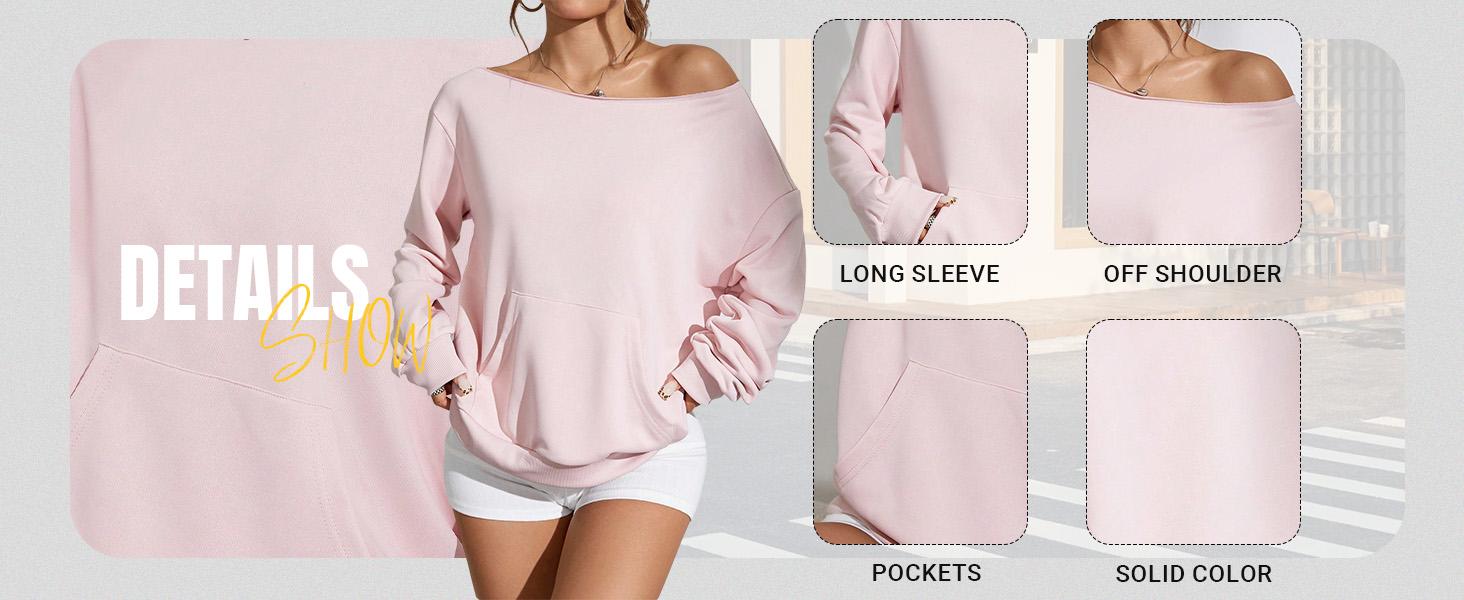 Pink Asymmetrical Neck Pocket Ribbed Cuff & Hem Casual Sports Pullover Sweatshirt,Long Sleeve Tops Graduation