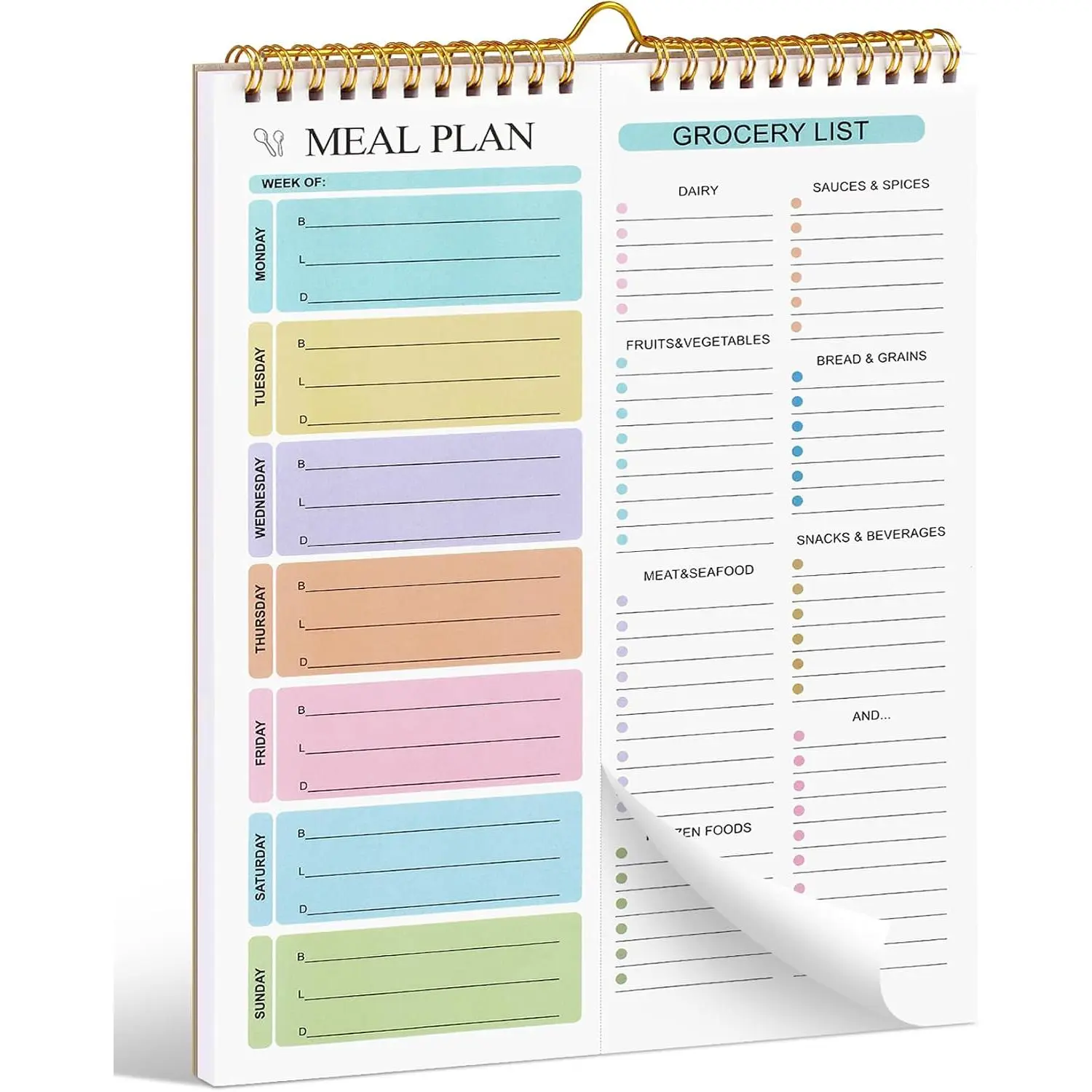 Weekly Meal Planner Notebook 8.5x11”, 50 Sheets Weekly Meal Planner , Double Helix Meal Planner and Grocery List, Wall-Mountable Menu Planner for Fridge Notepad for Daily & Plan