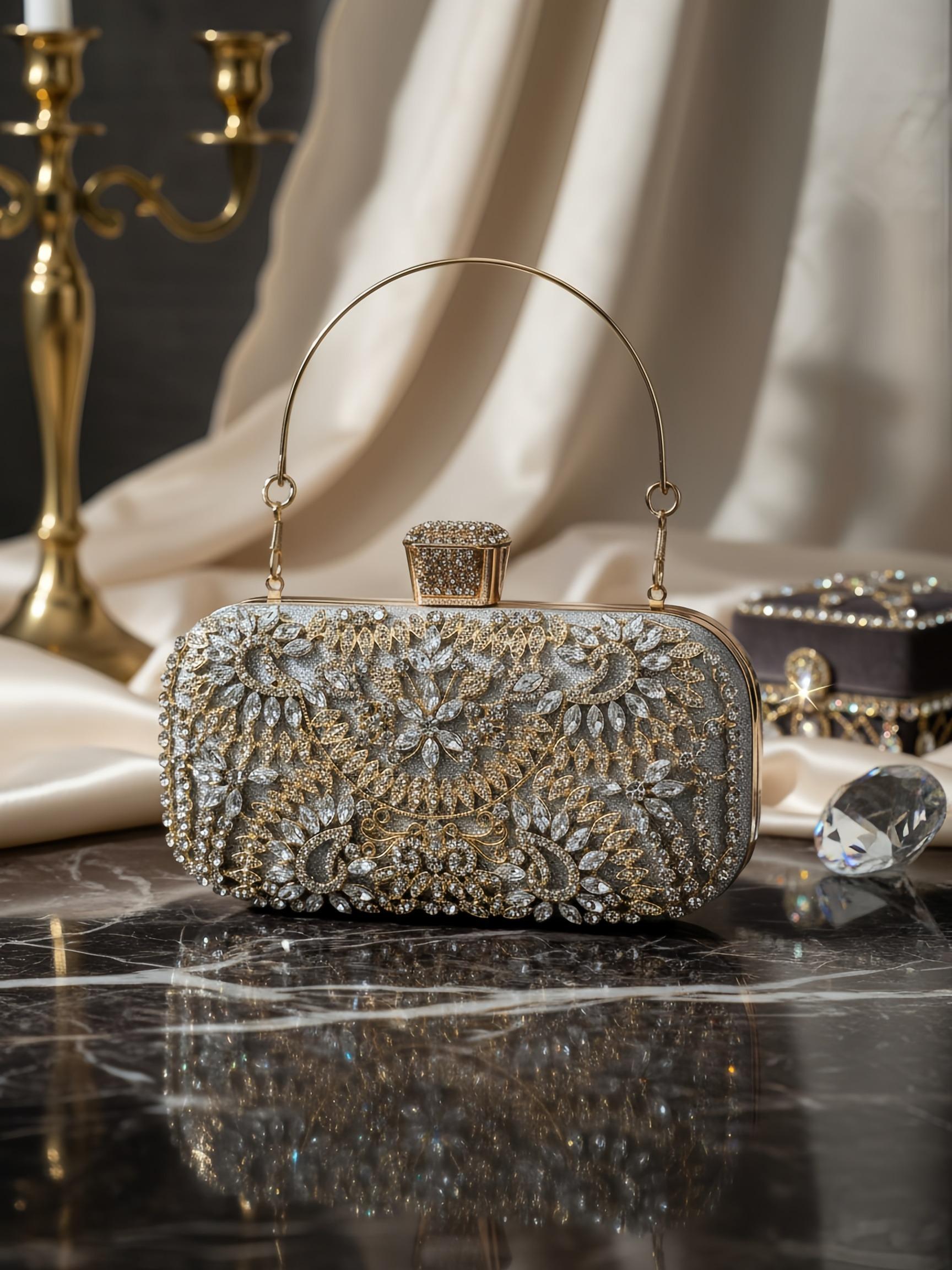 High-End Rhinestone Evening Bag, Fashionable Sparkling Fabric, Embellished Clutch, Versatile Banquet Clutch, Luxurious Handbag for Weddings, Parties, Birthdays
