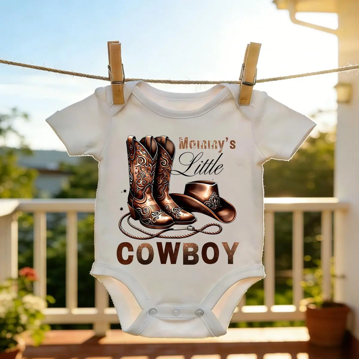 Cowboy Print Baby Bodysuit, 100% Cotton Short Sleeve Outfit with Snap Closure, Soft & Breathable for Newborn Boys & Girls 0-24 Months, 0 - 3 Months, 0-3M