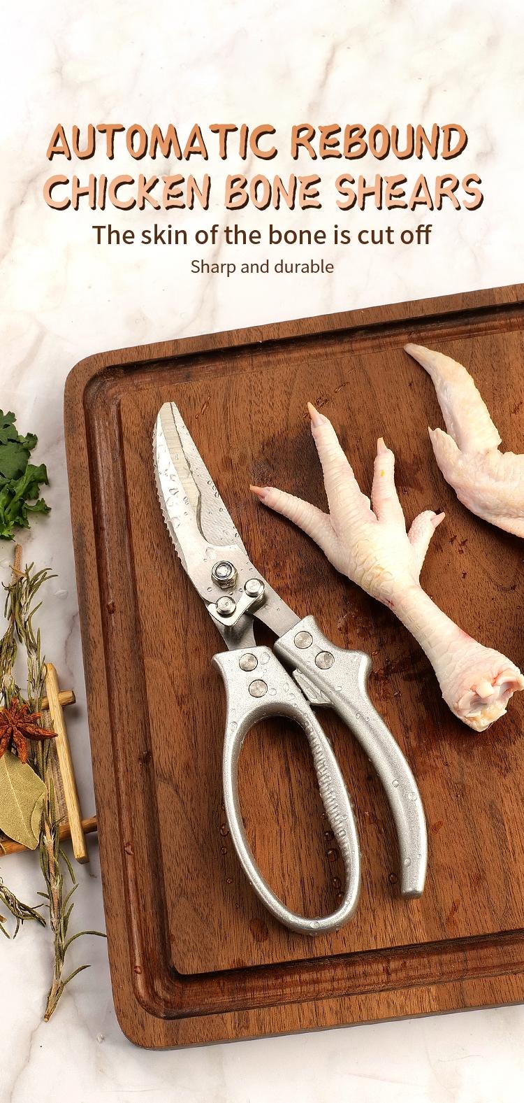 Multi-Functional Chicken Bone Scissor, Stainless Steel Kitchen Shears, Aluminum Handle, Ideal for Meat, Bones, Herbs, Fish, Vegetables