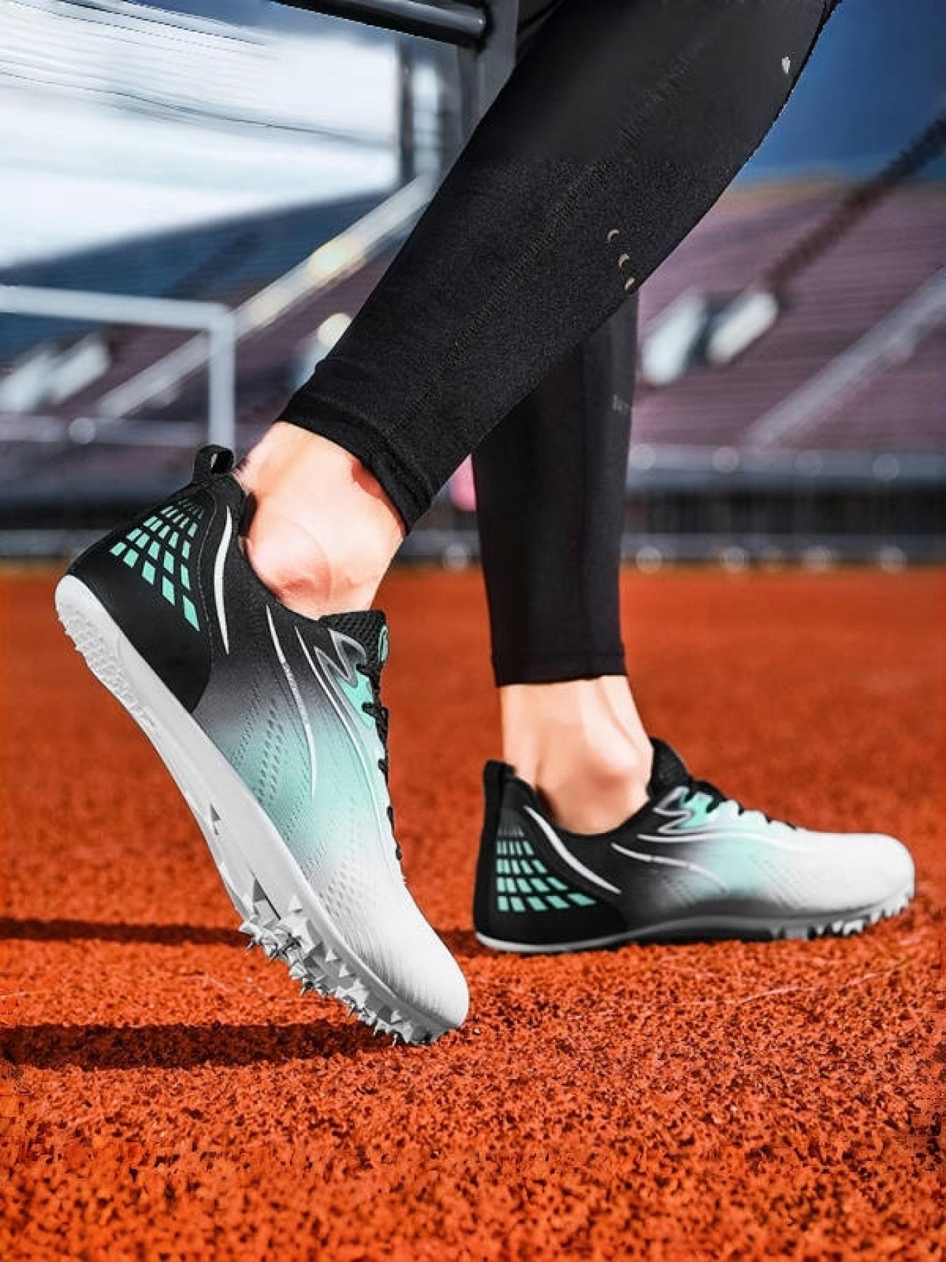 1 Pair Parent-Child Orange Green Gradient Removable Spike Track Shoes Colorful Racing Breathable Mesh Strong Grip Multi Ground Training And Competition