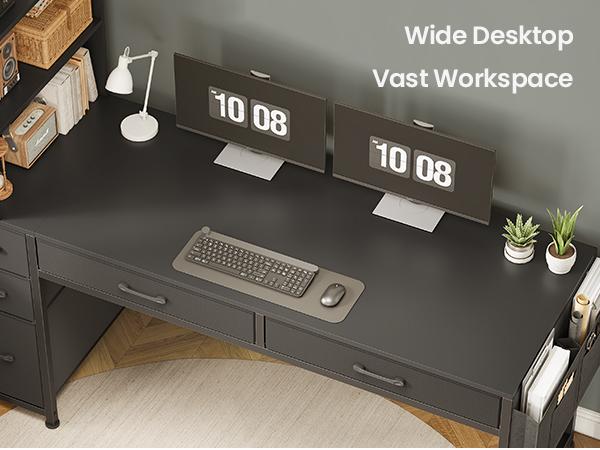 SEDETA 47.2 Inch Reversible Gaming Desk with LED Lights Drawer Storage Bookshelf for Small Spaces Organization Interior