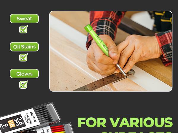 Nicpro Carpenter Pencil with Sharpener, CP3000 Pink Carpenter Mechanical Pencil with Refills, Deep Hole Marker for Construction, Heavy Duty Construction Pencil, Woodworking Tool for Architect Marking