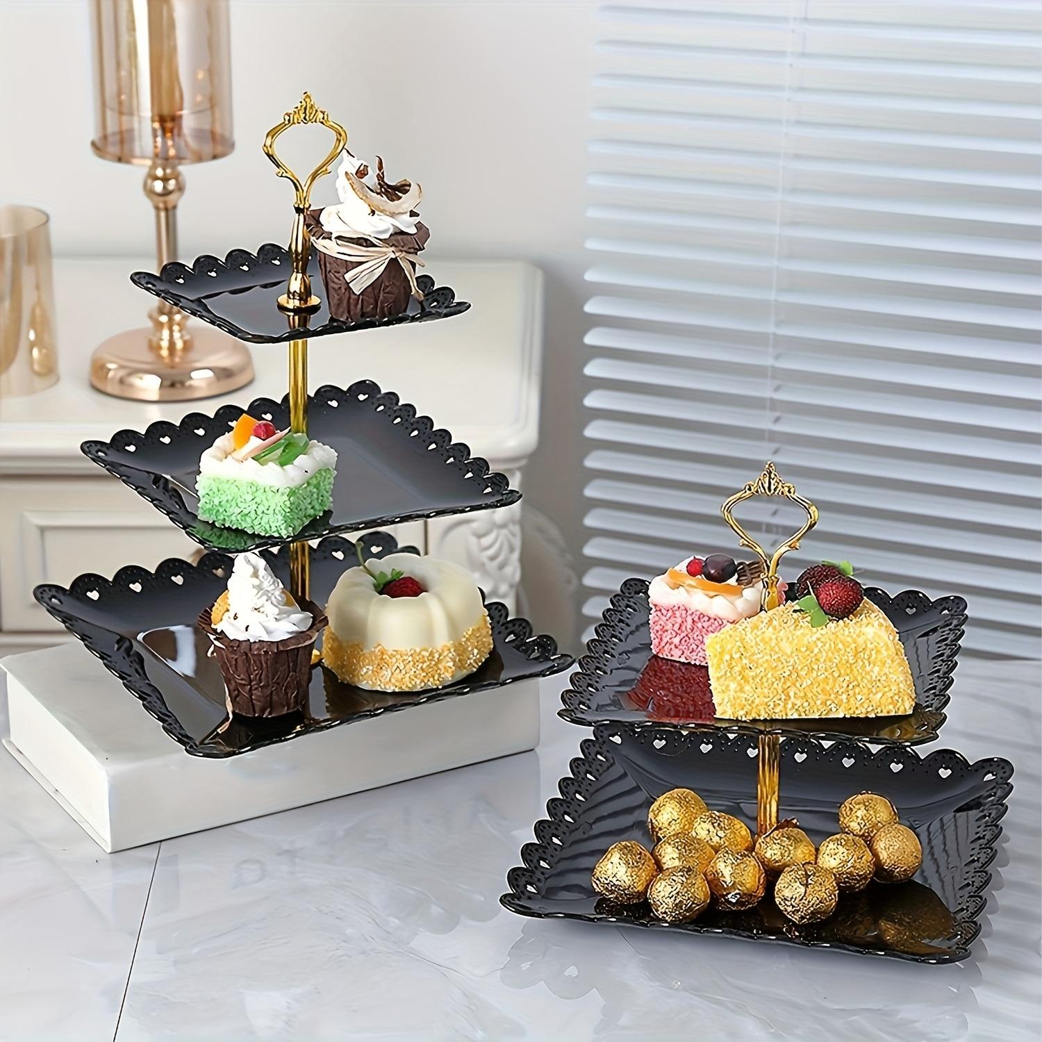 6 Pieces Dessert Table Display Set, Plastic Cake Candy Fruit Serving Set with 2 Pieces Fruit Dessert Trays + 4 Pieces 2-Tier/3-Tier Cupcake Stands for Tea Party, Birthday, Wedding, Baby Shower