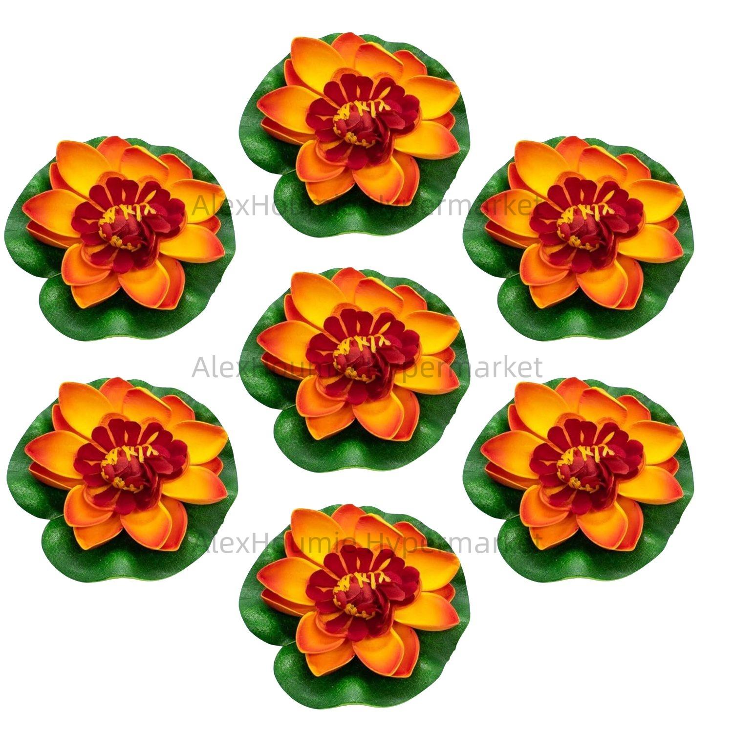 7 PCS Artificial Floating Foam Lotus Flower with Water Lily Pad Lifelike Ornament Perfect for Home Garden Pond Decor Decorations