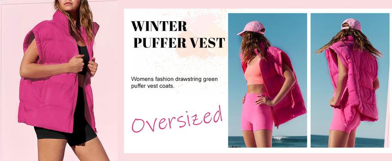 UANEO Women Winter Oversized Puffer Vest Lightweight Stand Collar Flysleeve Insulated Padded Puffy Jackets Coat with Pockets #TikTokShopBlackFriday