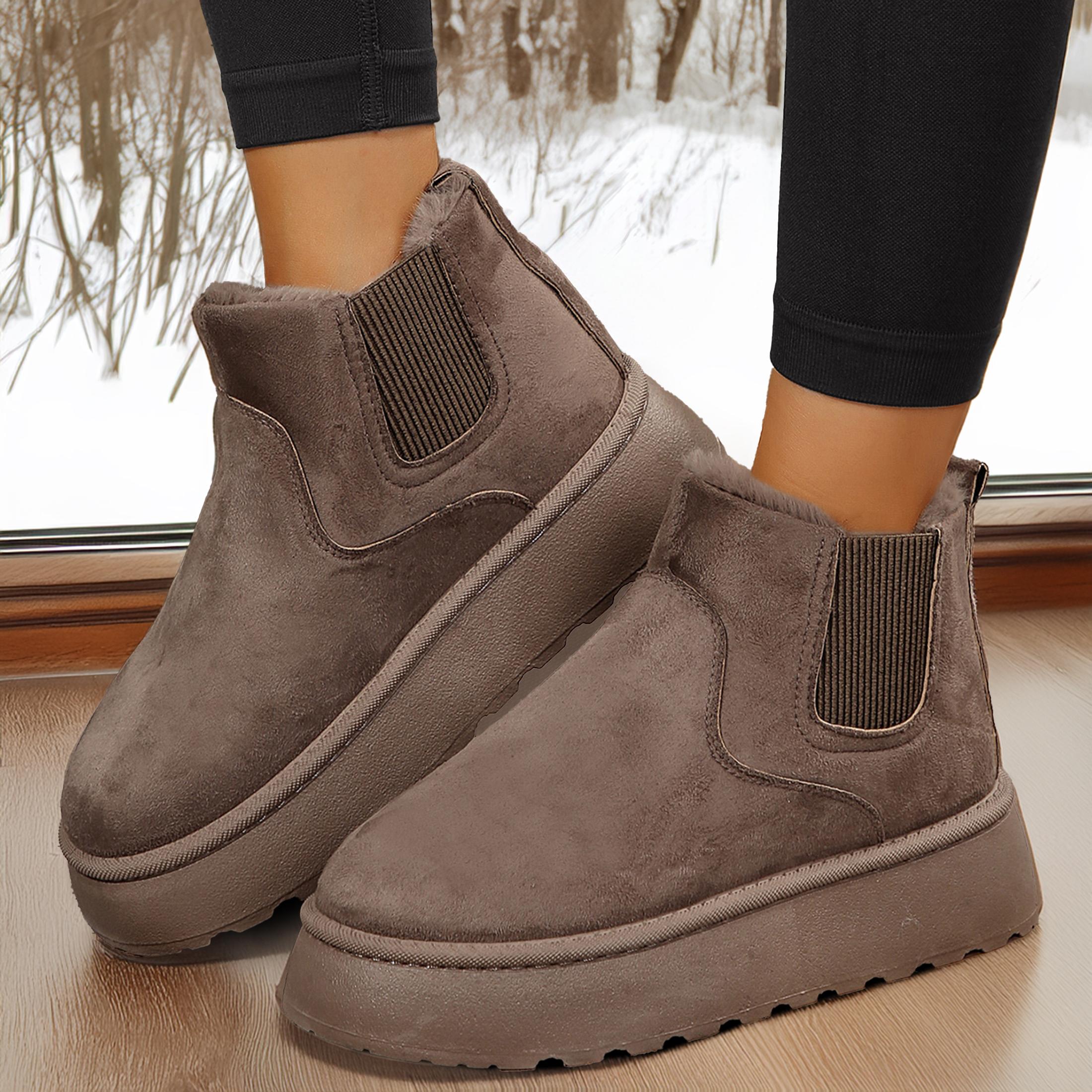 Women's Faux Leather Suede Winter Platform Fashionable Snow Boots with Soft Lining - Antiskid for Outdoor Shoes Must-Have Footwear for Cold Weather Springfresh