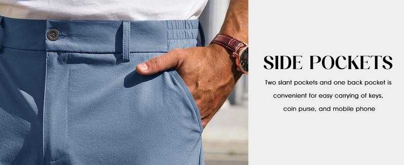 Runcati  Men‘s Stretch Golf Pants Casual Slim Fit Dress Pants Elastic Waist Tapered Work Cropped Trousers