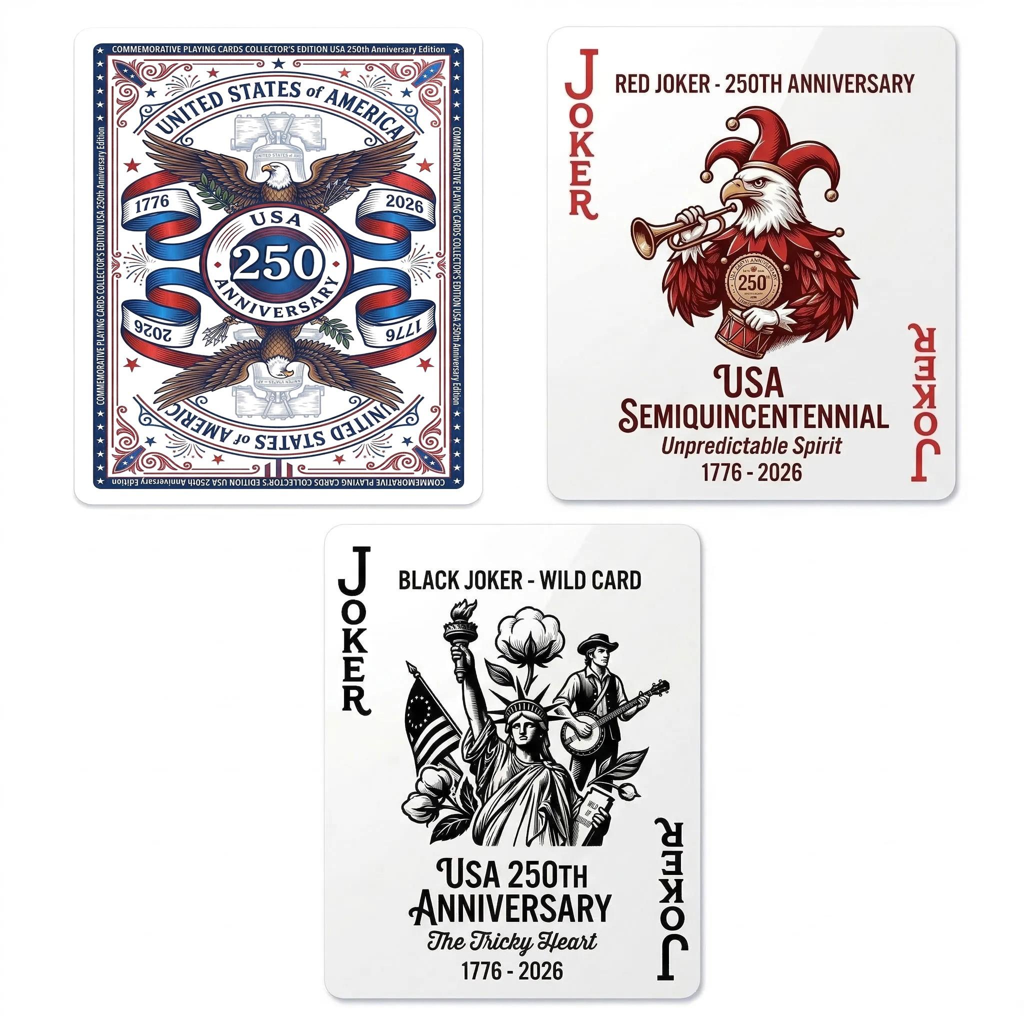 250th Anniversary USA Semiquincentennial Freedom Eagle Poker Cards, Innovation And Space, 1776-2026 Commemorative Deck, Standard Size Premium Playing Cards, Patriotic Holiday Collectible, Versatile Use