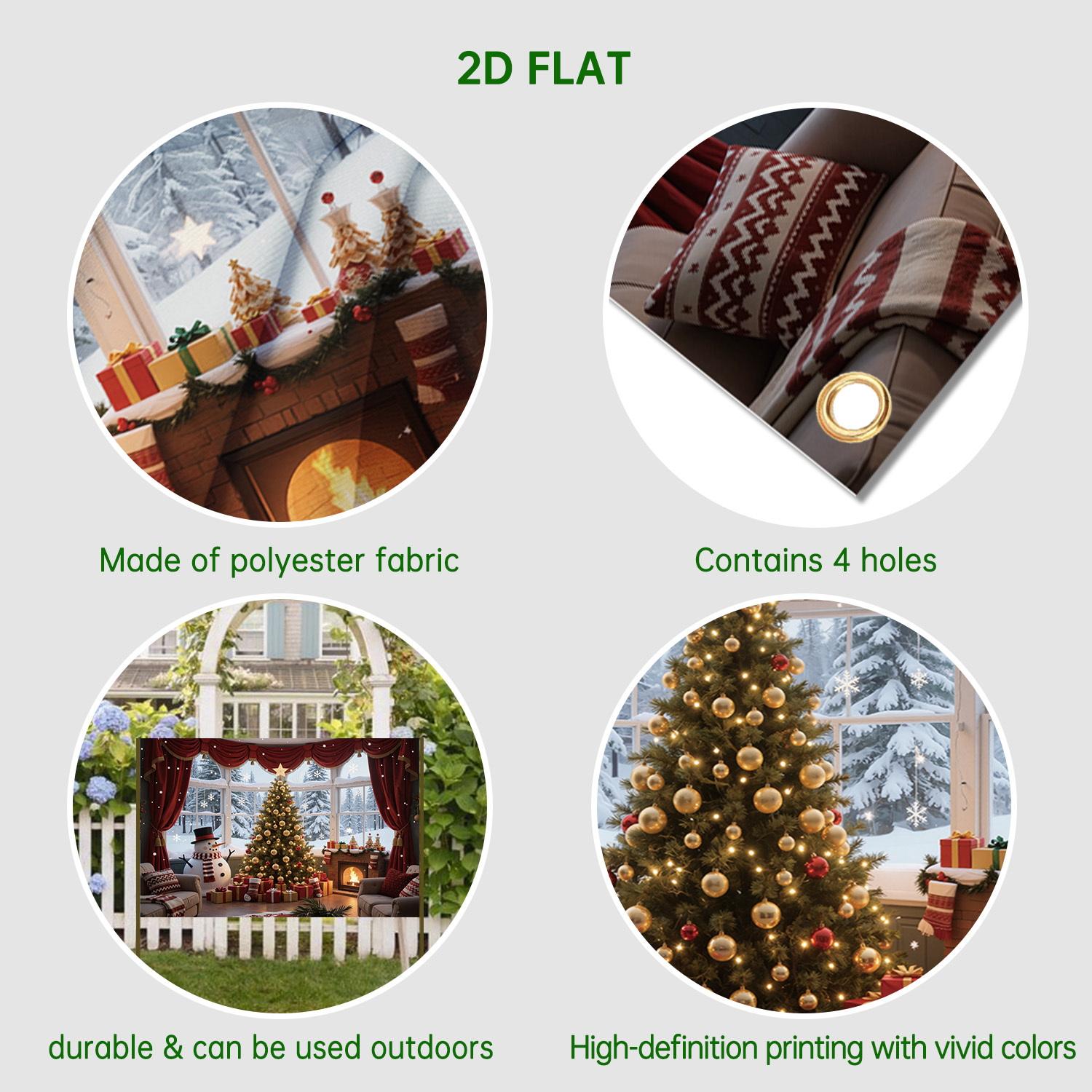 Christmas Theme Background Banner, Durable Polyester, Festive Home Decor, Tree with Bells, Gifts, Snowman, Fireplace, Party Decoration